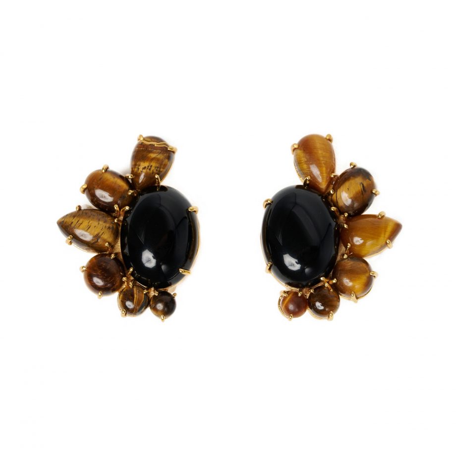 Half Moon Earrings with  Black Onyx and Tiger Eye stones