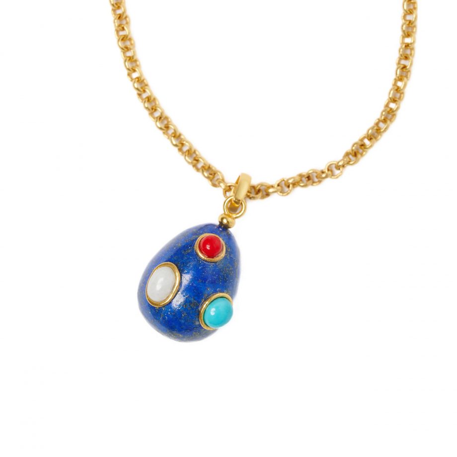 Lapis-Lazuli Egg with Turquoise, White Quartz and Ceramic Coral