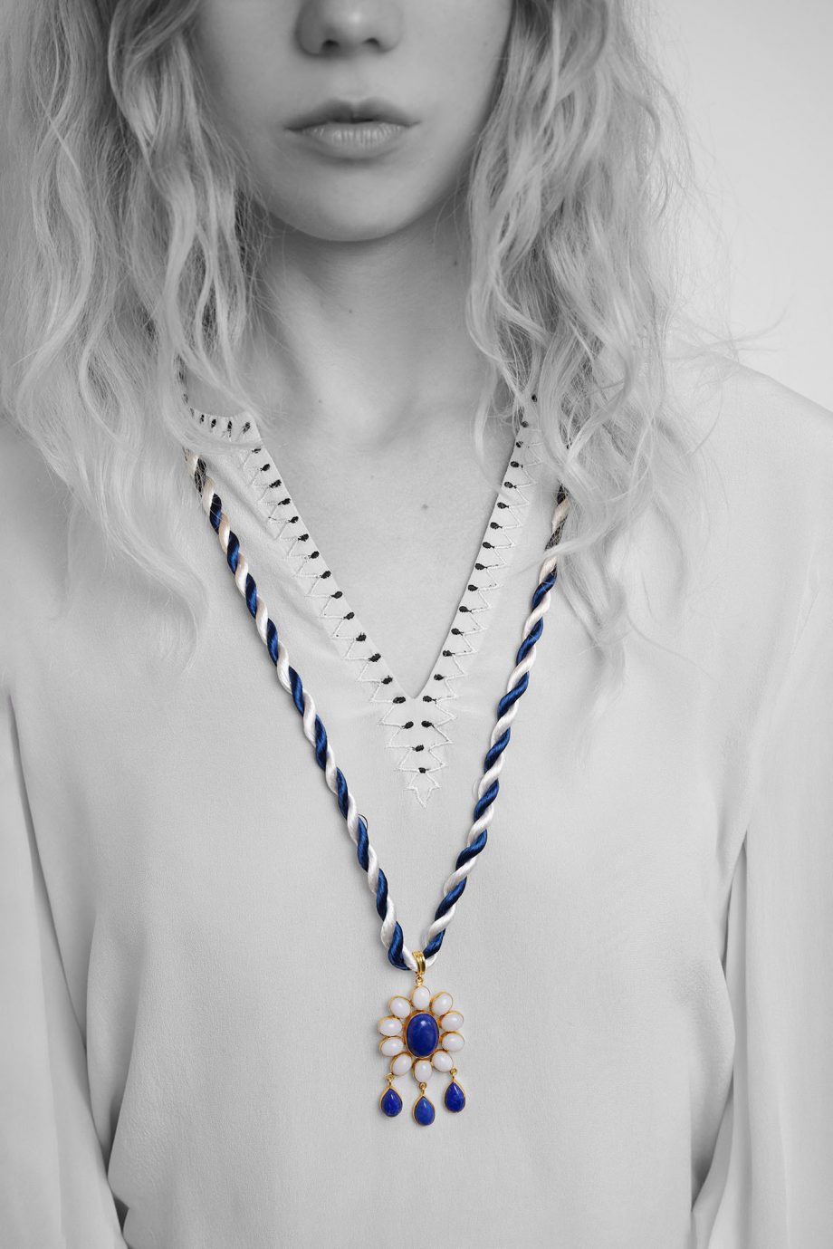 Flower Power Pendant with Lapis Lazuli and White Quartz Stones
