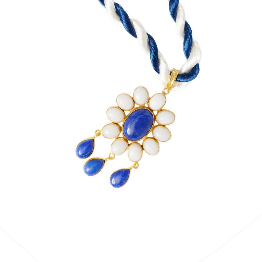 Flower Power Pendant with Lapis Lazuli and White Quartz Stones